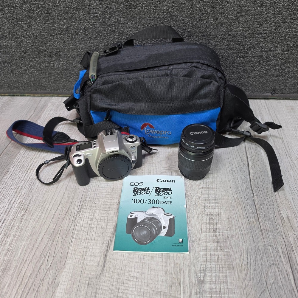 Canon EOS Rebel 2000 Film Camera Silver Bundle 28-80mm Lens Lowepro Bag Manual